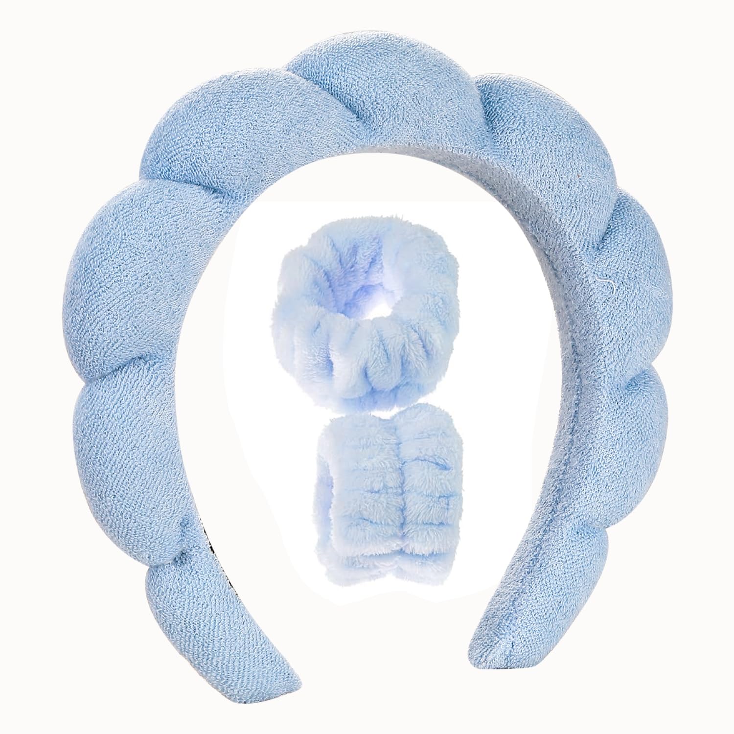 Headband Skincare Makeup Headband with Puffy Wristbands Bubble Spa Headbands for Washing Face Shower Facial Mask Yoga 3Pcs