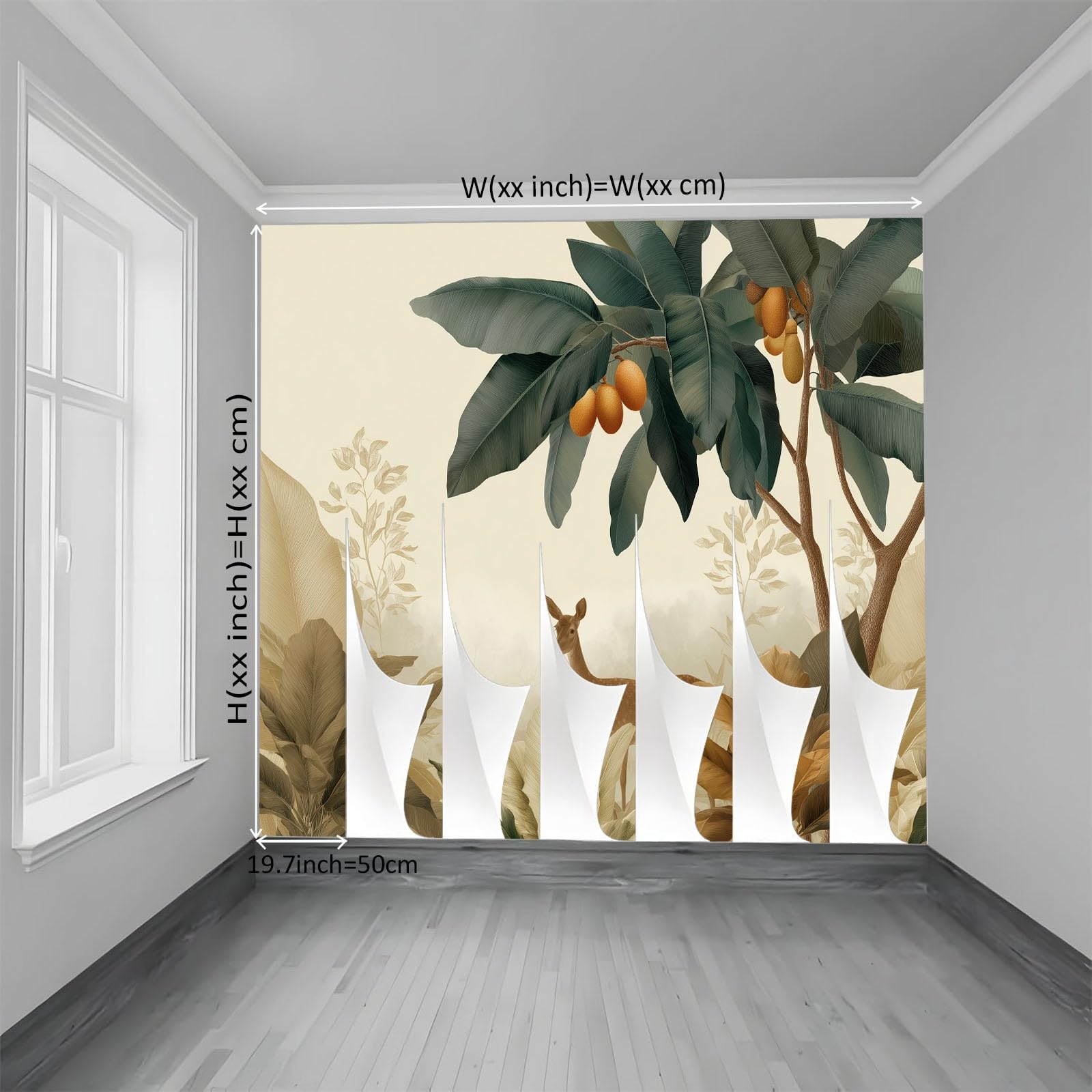 Minimalne drzewo bananowe jeleń mural tapeta 300 x 210 cm, beżowe murale ścienne do sypialni salonu dziecięcego przedszkola mural ścienny art deco - fototapeta plakat dekoracja