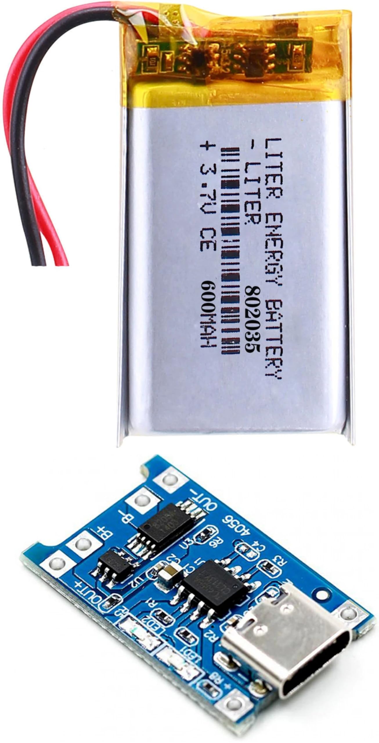 TP4056 Type-C 5V 1A 18650 Lithium Battery Charging Protection Board | Pack of 2, 3.7V 600mAh Battery, Micro USB & USB-C, Rechargeable Polymer, 1A Charging Current-image-40