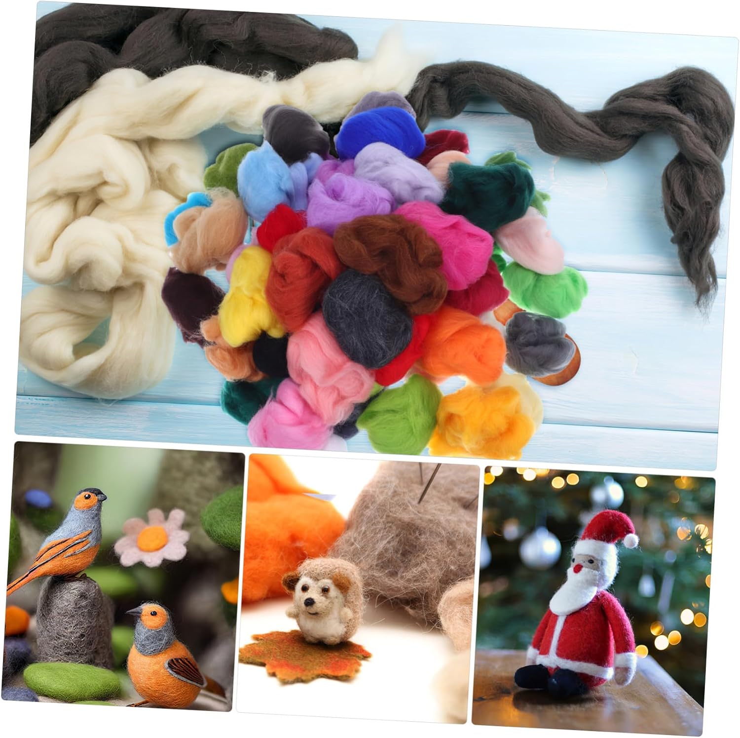 KALLORY 1Pack Multi Color Wool Roving for Needle Felting Shades of Soft Fiber Yarn for DIY Crafts for Beginners to Create Unique and Felting Projects