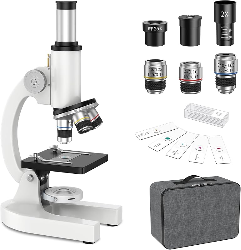 40-2000X Compound Microscope for Kids Adults Beginners | Lightweight Metal-Made / LED Light / Prepared Slide Kit and Storage Case Included / for Science Explore Education Gift