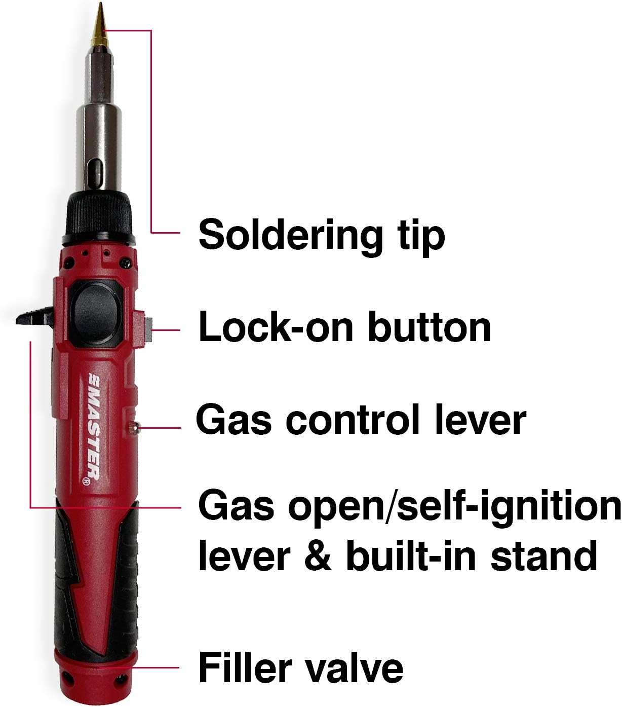Master Appliance PI-20SiK Professional Cordless Butane Soldering Iron Kit [portable soldering station & heat tool] - Self-Igniting w/Adjustable Temperature - 680F - 820F, refillable with butane fuel