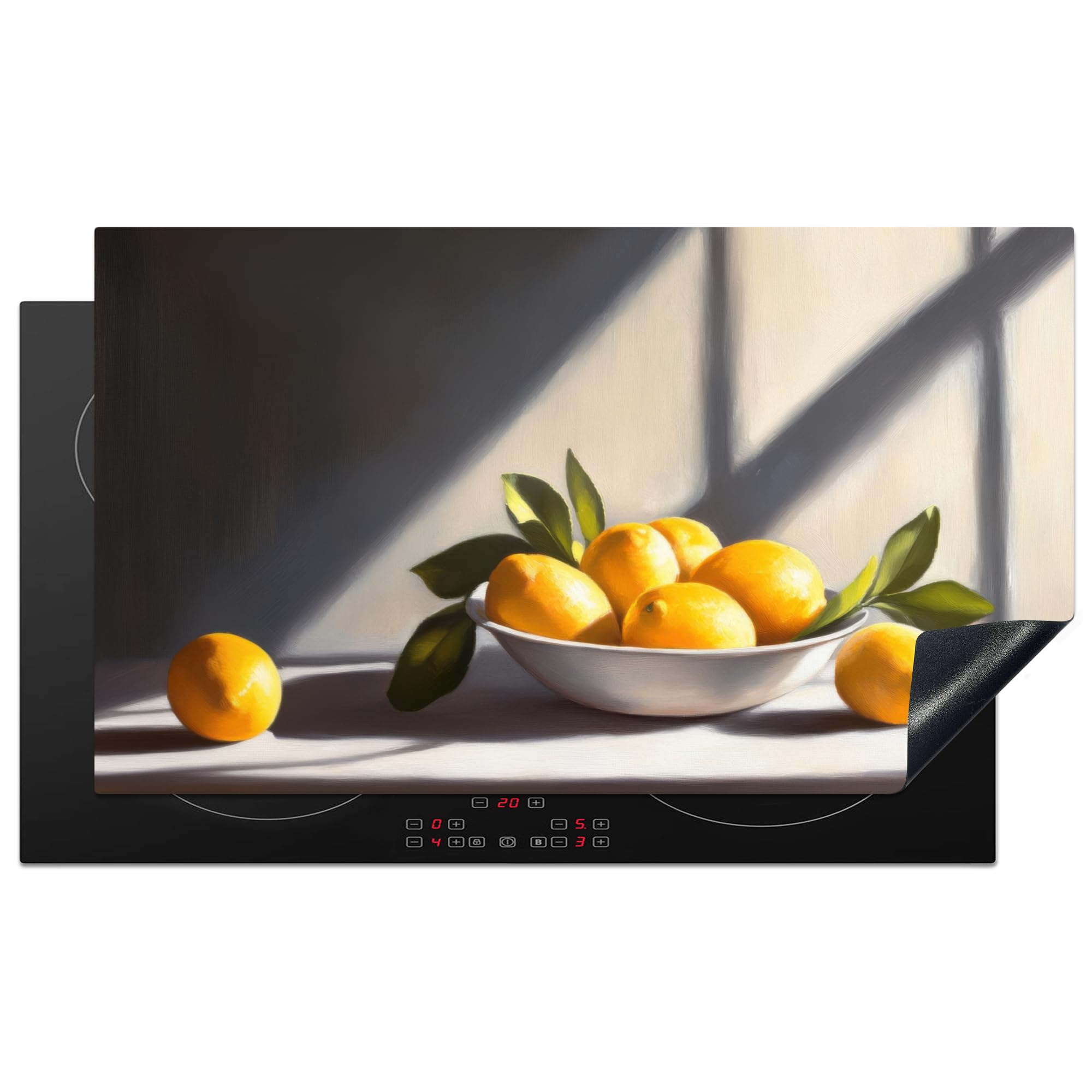 KitchenYeah© Induction Hob Protector Mat 20.3"x35.3" / 89.6x51.6 cm Stove Cap Top Cover Kitchen Cooker Covers for Electric Hobs Vinyl Lemons - Still Life - Yellow — image 1