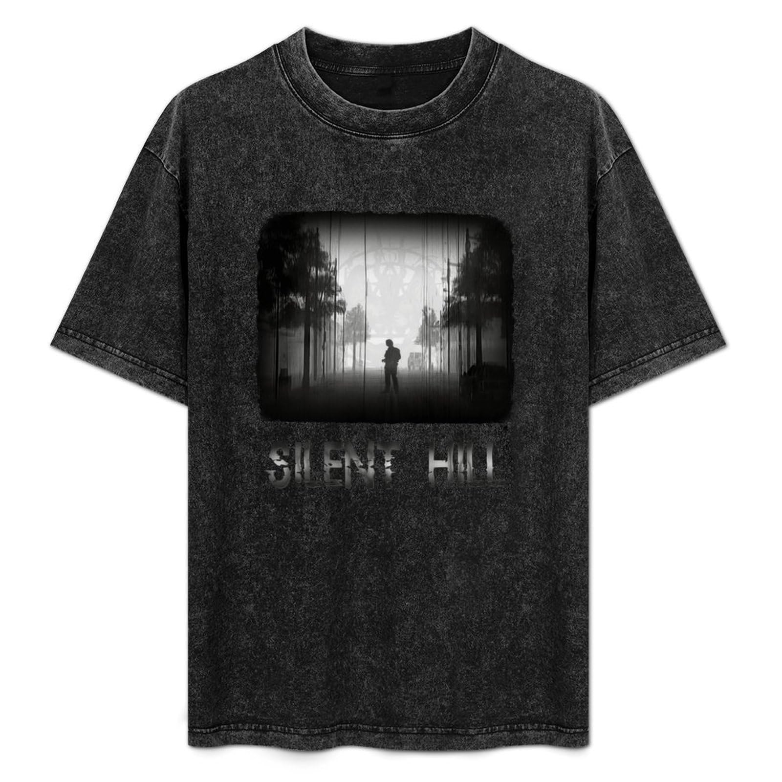 SATURNin&pd Fashionable Men's Retro T-Shirt Silent Hill Cotton T-Shirt Black L