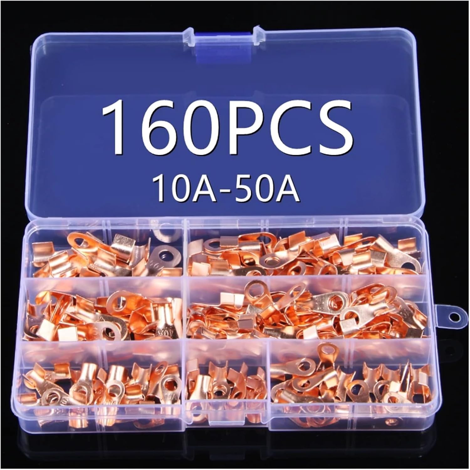 160PCS 10/20/30/40/50A Open Lugs Copper Wire Cable Connectors Electrical OT Terminals Kit for Automobile Ship Service