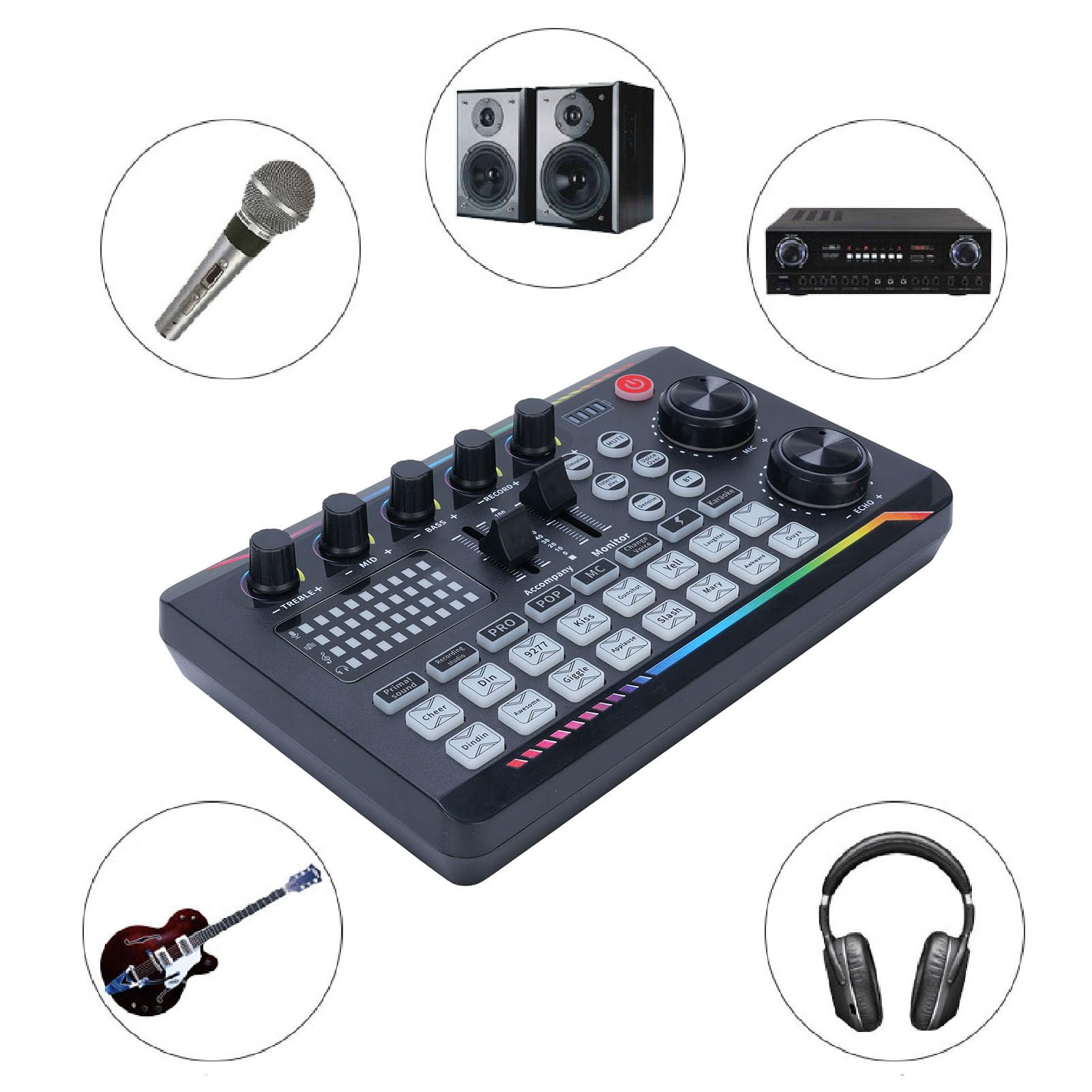 Scheda Audio Live Mixer con Effetti DJ, Cambiavoce e 16 Effetti Sonori per Karaoke, Streaming, Podcast, Registrazione, Gaming, Studio