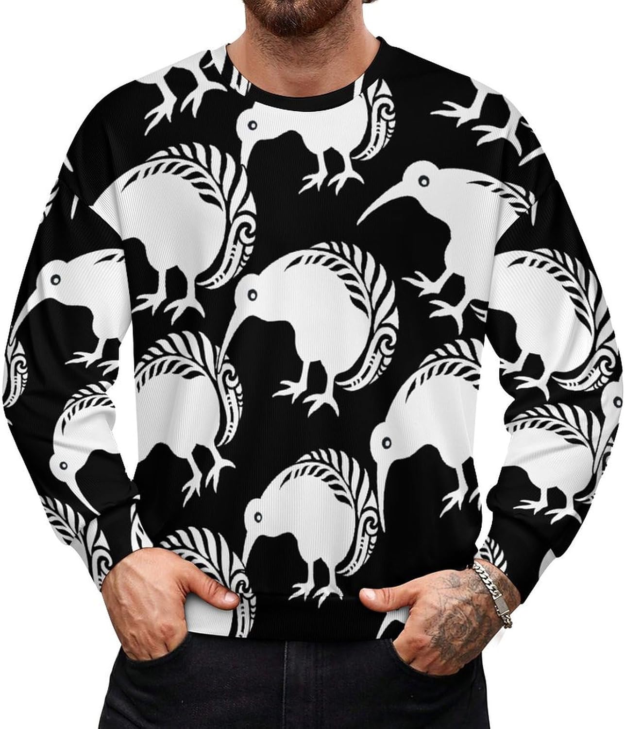 New Zealand Kiwi Fern Men's Sweatshirt Crewneck Pullover Long Sleeve T Shirts Top