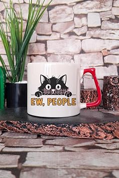 Kedi Komik Uykucu Esprili Kedisever Kedi Sahibi Uykulu Hediyelik Kulplu Kupa Bardak, QBLK5734-KR