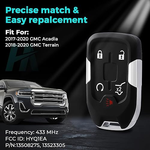 Miniatura 2 de Funda para Llavero Compatible con GMC Acadia 2017-2020, para GMC Terrain 2018-2020 Funda de Llavero de Reemplazo, Carcasa de Llavero Vacía Sin Chip