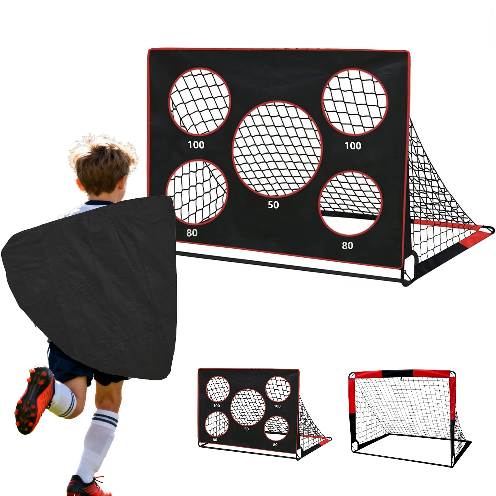But de Football 2 en 1 Pliable avec Sac de Transport pour Jardin Enfants Intérieur Extérieur