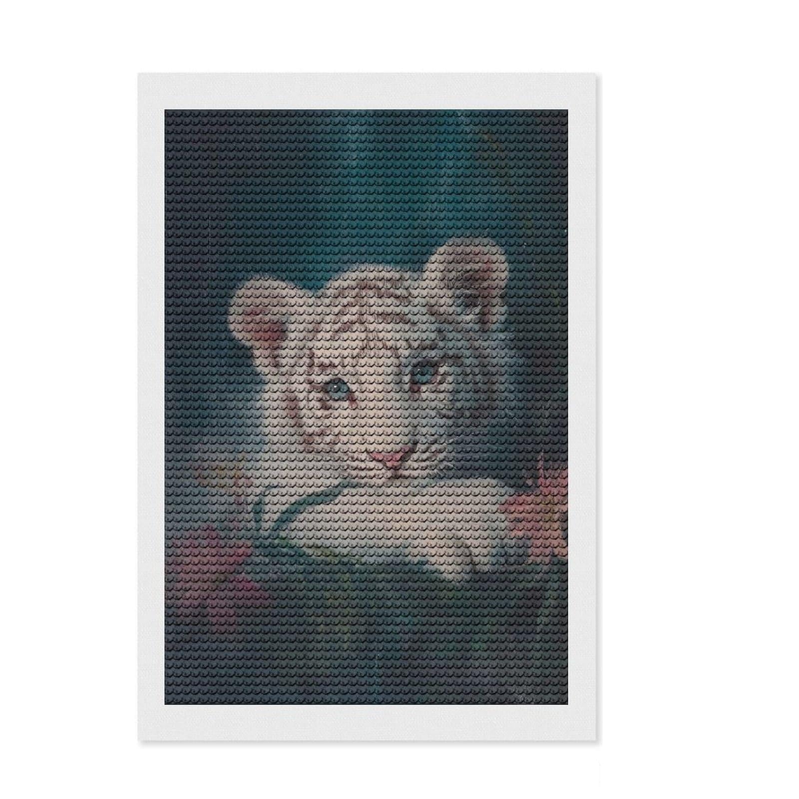 Junmoney White Tiger Cub Portrait Round Drill Diamond Painting 8"x12", for Teens, Vintage Style Decor, Pleasing Wall Art Project, Festive Craft Gift