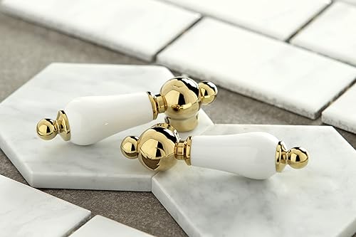 Miniatura 3 de Kingston Brass KB1602PL Heritage - Grifo de lavabo central de 4 pulgadas con mango de palanca de porcelana, latón pulido