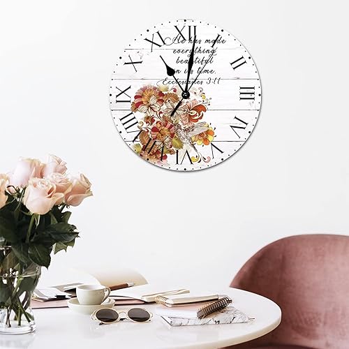 Miniatura 208 de ArogGeld He Made Everything Beautiful - Reloj de pared de PVC con flores rosadas, colibrí, reloj de pared grande con cita y números romanos, reloj