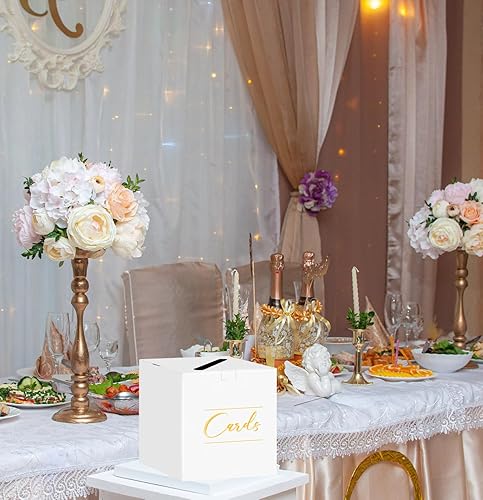 Miniatura 5 de HEIPINIUYE Caja de tarjetas blanca para fiestas, caja de regalo blanca y dorada para boda, baby shower, cumpleaños, graduación, fiestas, cajas de