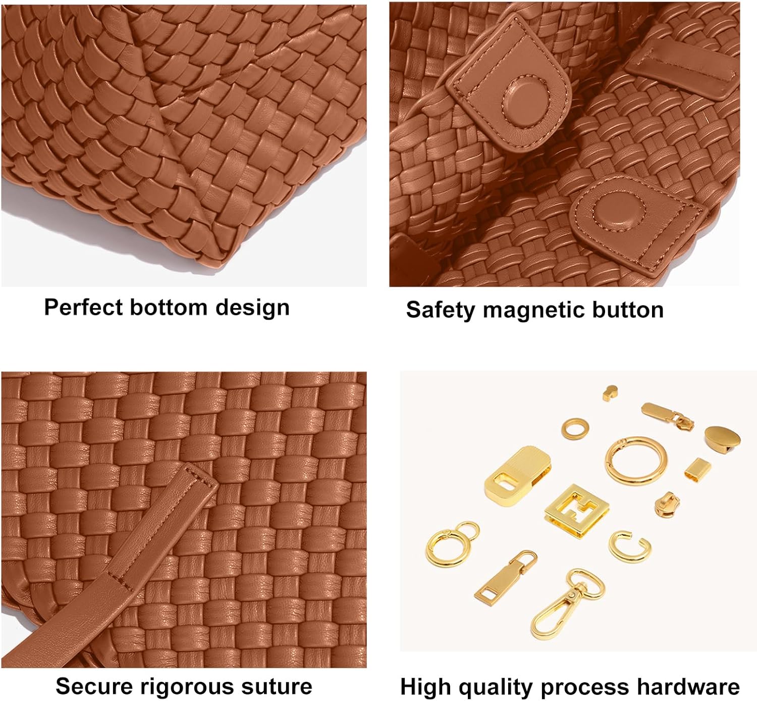 Large Capacity Shoulder Handbag Woven Leather Tote Bag with Matching Pouch Travel Lightweight - Image 5