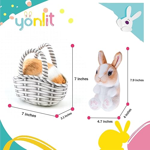 Miniatura 6 de YONLIT Juego de cestas de peluche realistas para conejitos para mascotas, animales de peluche realistas con una bolsa de tela adecuada para