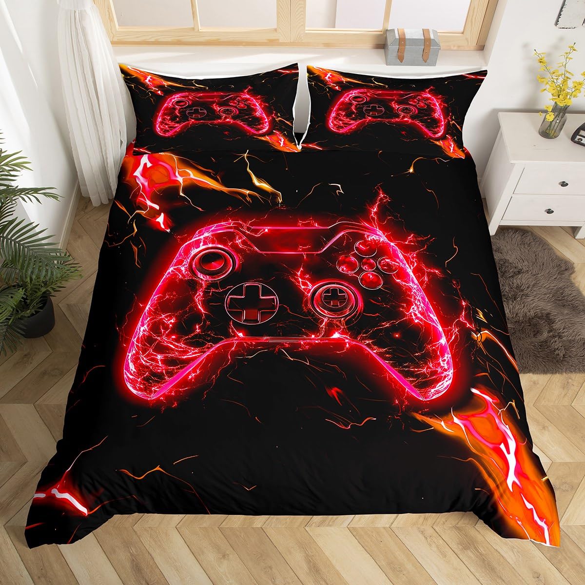 Homemissing Set di biancheria da letto per bambini con copripiumino e 2 federe, per ragazzi e ragazzi, con controller gamepad, motivo videogiochi, decorazione per la stanza dei giochi