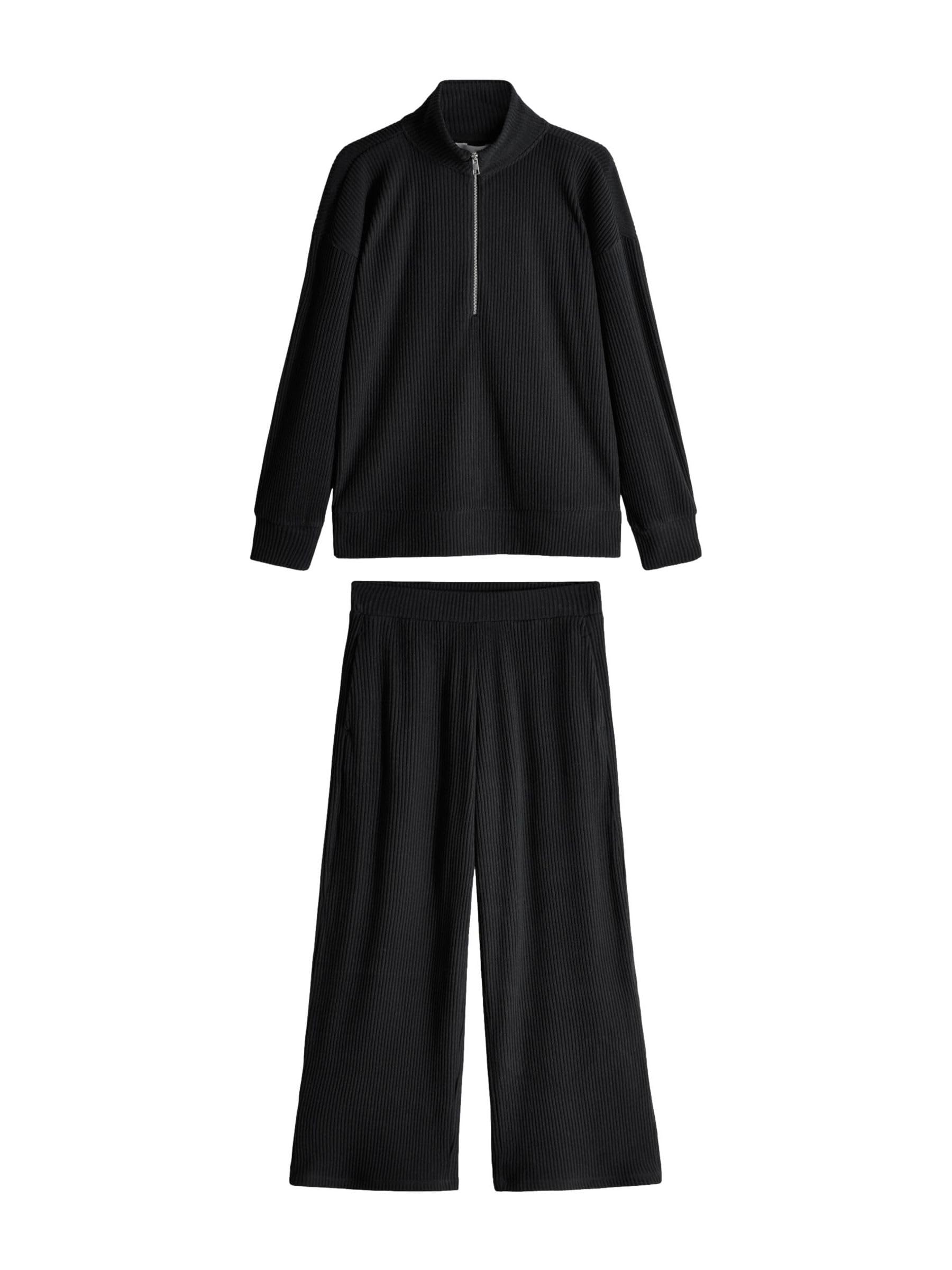 THE SET Damen t Weich geripptes Sweatshirt mit weichem Griff und Trichterkragen und Jogginghose mit weitem Bein