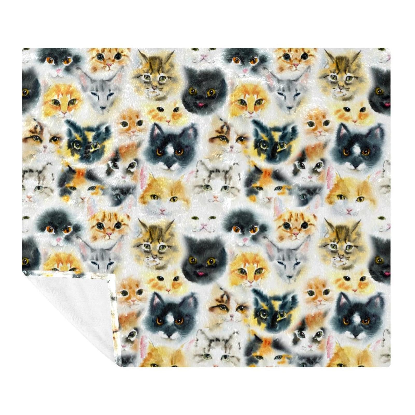 Couverture plaid chat aquarelle pour décorer le lit et s'emmitoufler devant la télé