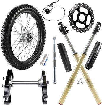 70/100-19 19 inch Front Wheel Tire and Rim Assembly with Front Brake Disc Rotor 790mm 31" Upside Down Front Fork Triple Tree Clamp 15mm Axle Brake Caliper for Apollo CRF SSR Pit Dirt Bike 110cc-250cc