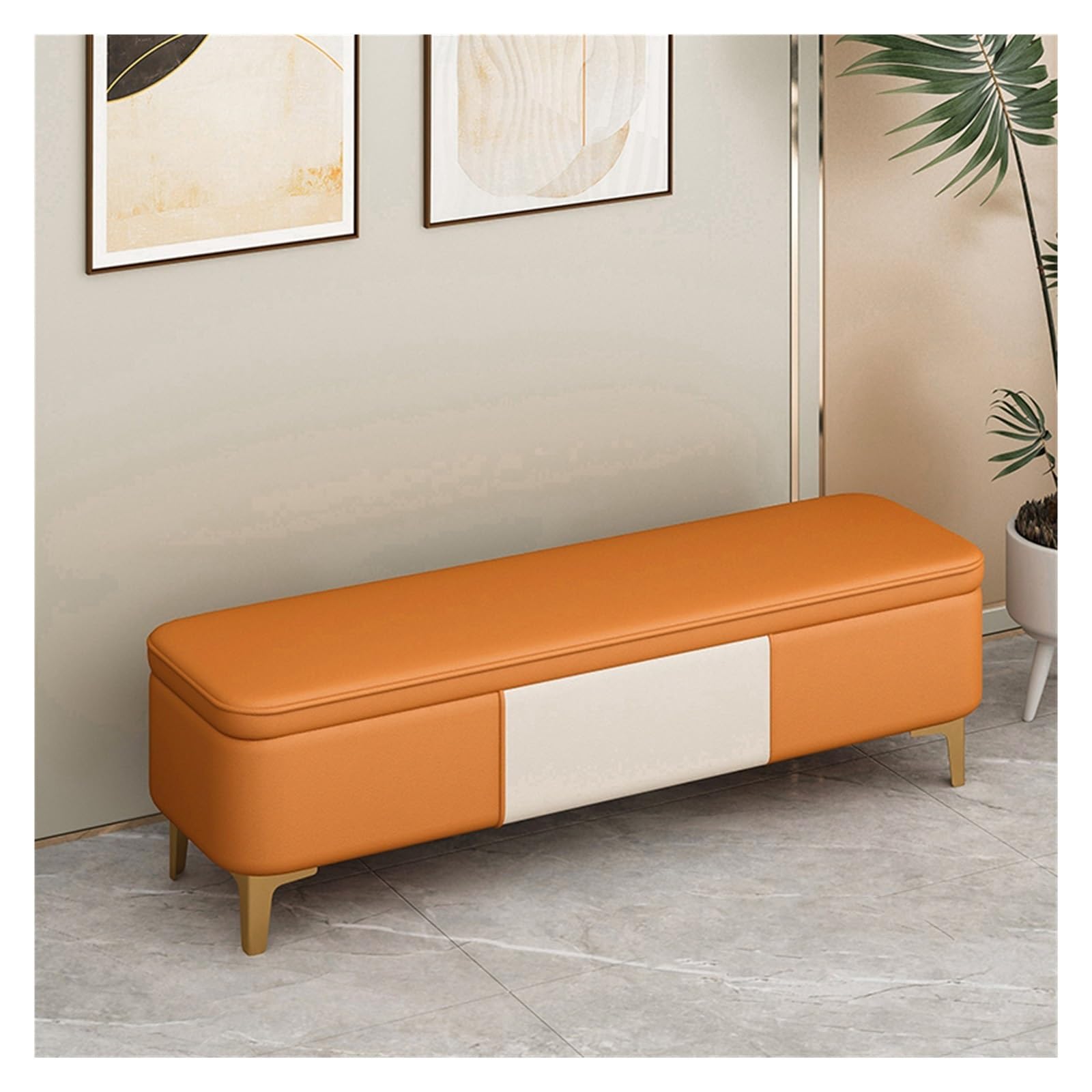 Banc d'entrée moderne résistant en similicuir pour ranger les chaussures facilement