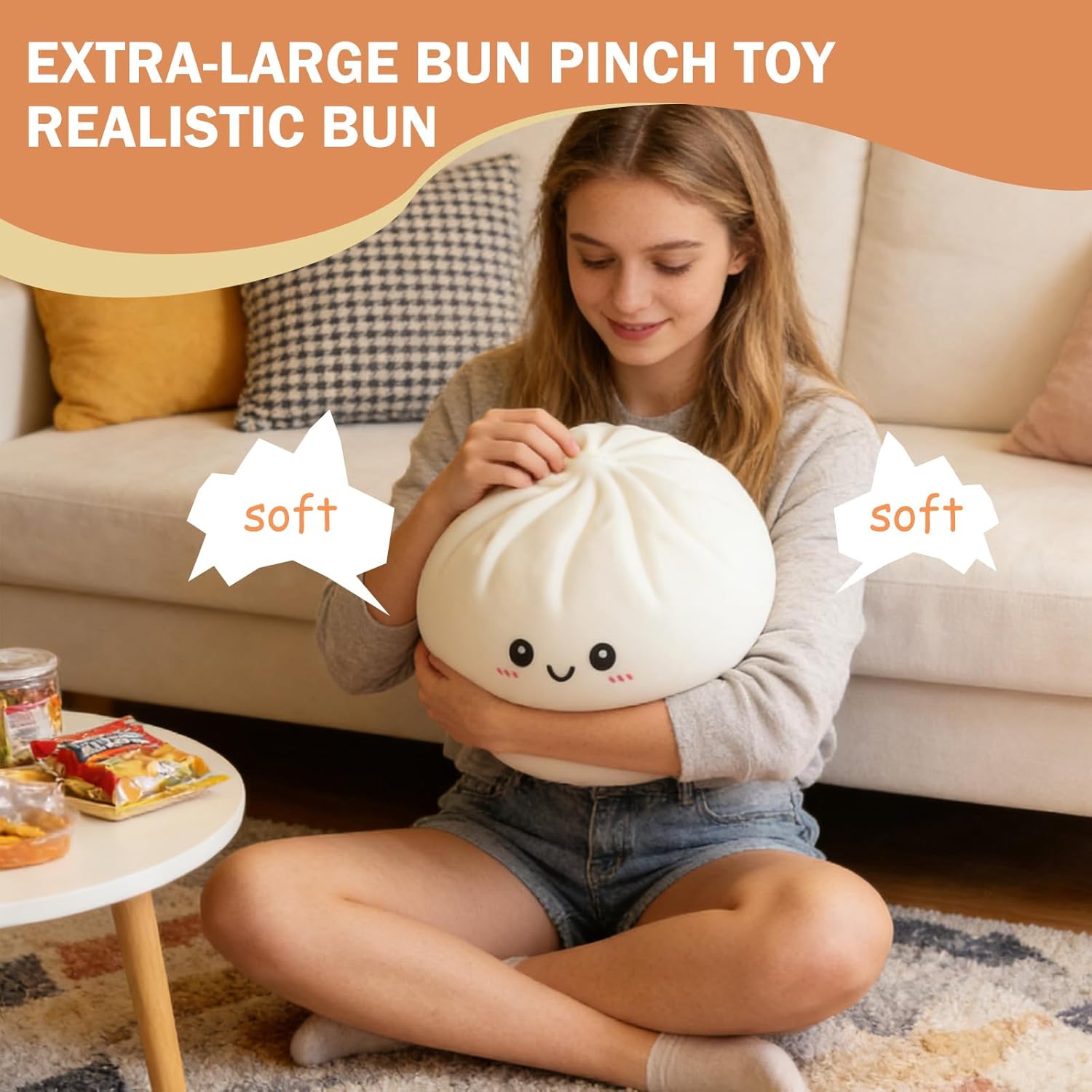 Extra Large Stress Relief Squishy Toy | 25cm Slow-Rise Dumpling Squishy | Super Soft & Comfortable, Anxiety Relief, Fun Fidget Gift (White)