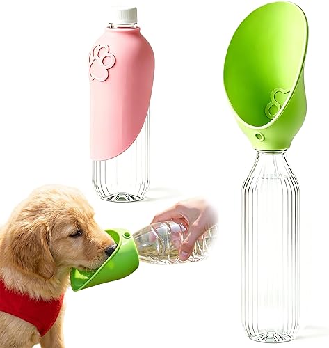 Dog Water Bottle Adapter Portable Silicone Dog Water Dispenser for Standard Water Bottles Leak Proof Outdoor Foldable Pet Water Feeder Bowl Dog Cat Walking Hiking Travel (Pink+Pink (2PCS))