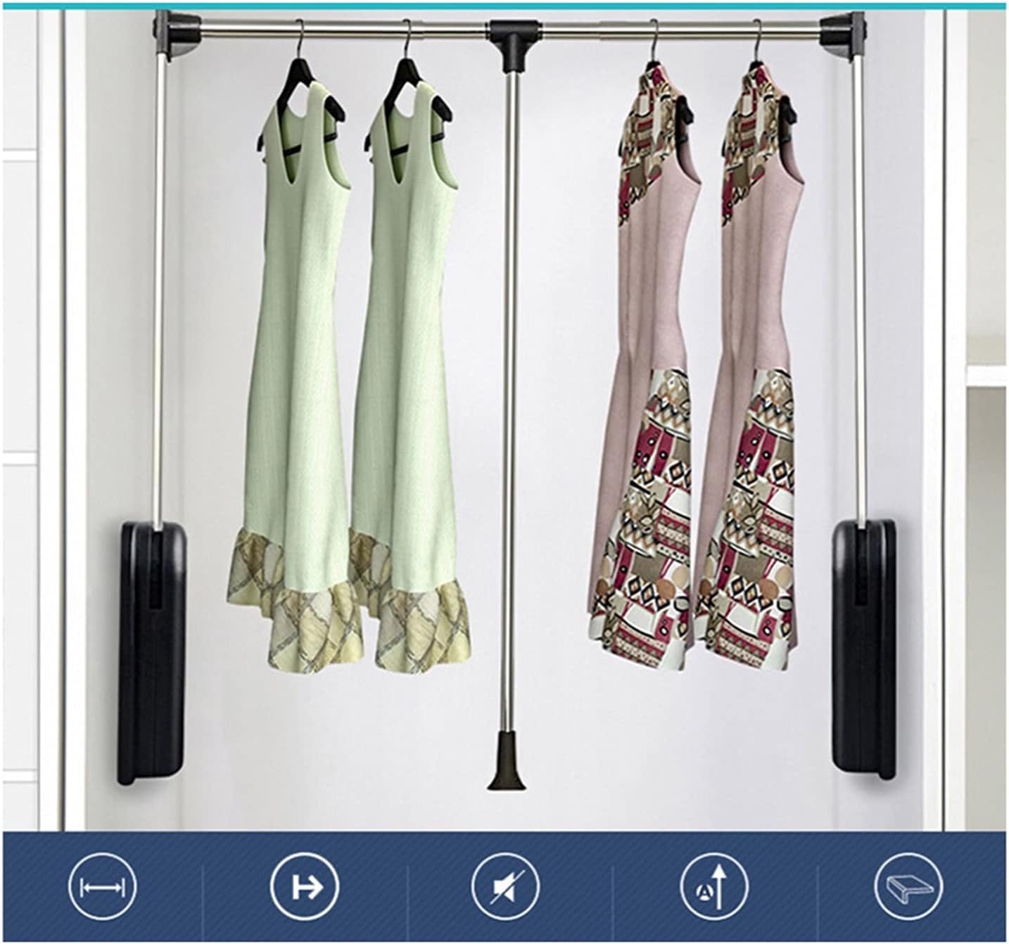 Wall-Mounted Wardrobe Lifting Hanger, Automatic Rebound Clothes Organizer, 20KG Load Capacity, Adjustable Guide Rail Storage System (Size: 450-600mm)