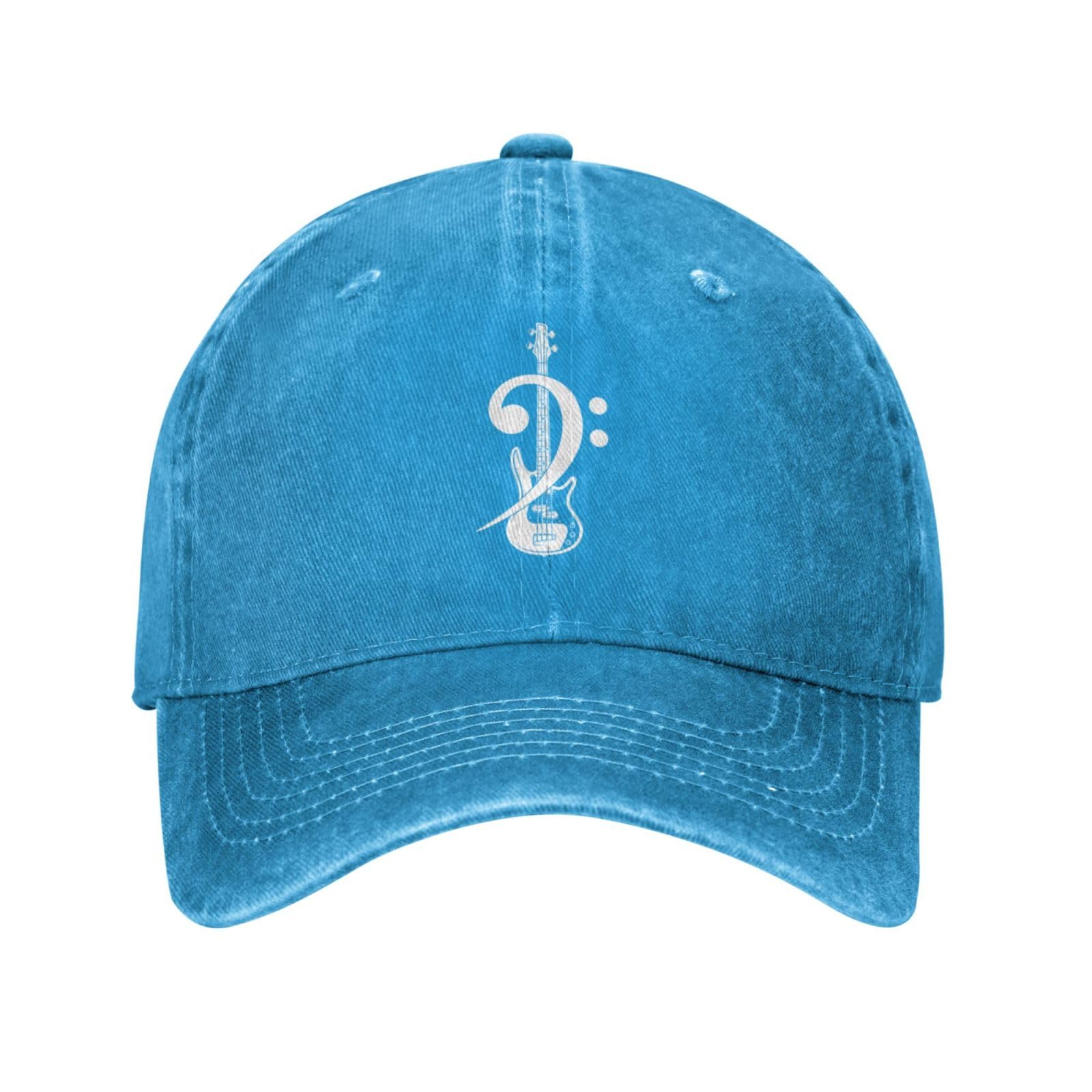 Melbrakin Bass Clef Bass Guitar Funny Guitar Player Gift Baseball Cap Dad Hat Trucker Hats for Men Womenn Blue