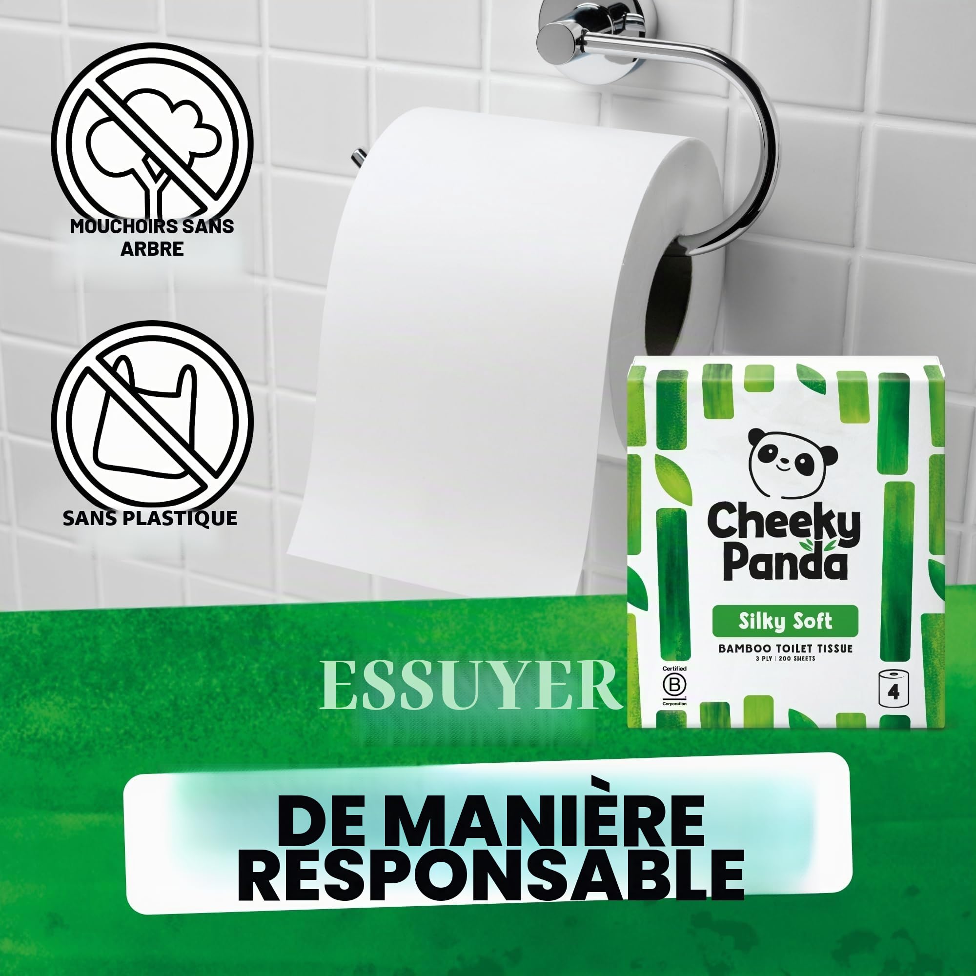 The Cheeky Panda Papier Toilette En Gros | 24 Rouleaux Papier WC Lot (6 x 4 Rouleaux) | 3 Epaisseurs Papier Hygiénique Bambou