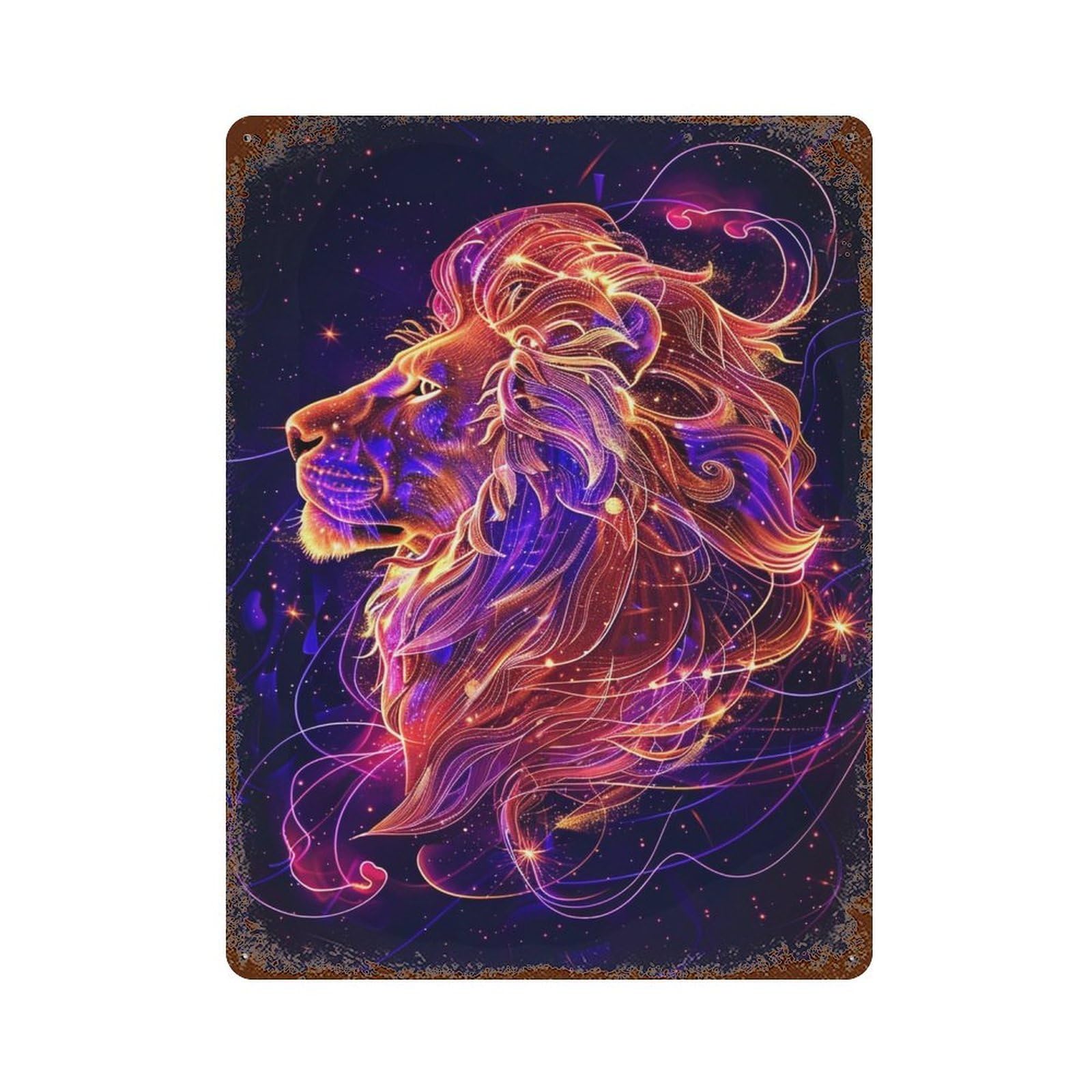 Neon Lion Artwork Weathered Tin Sign 15.7"x11.8", Rustic Home Decor for Garage, Pub Or Kitchen