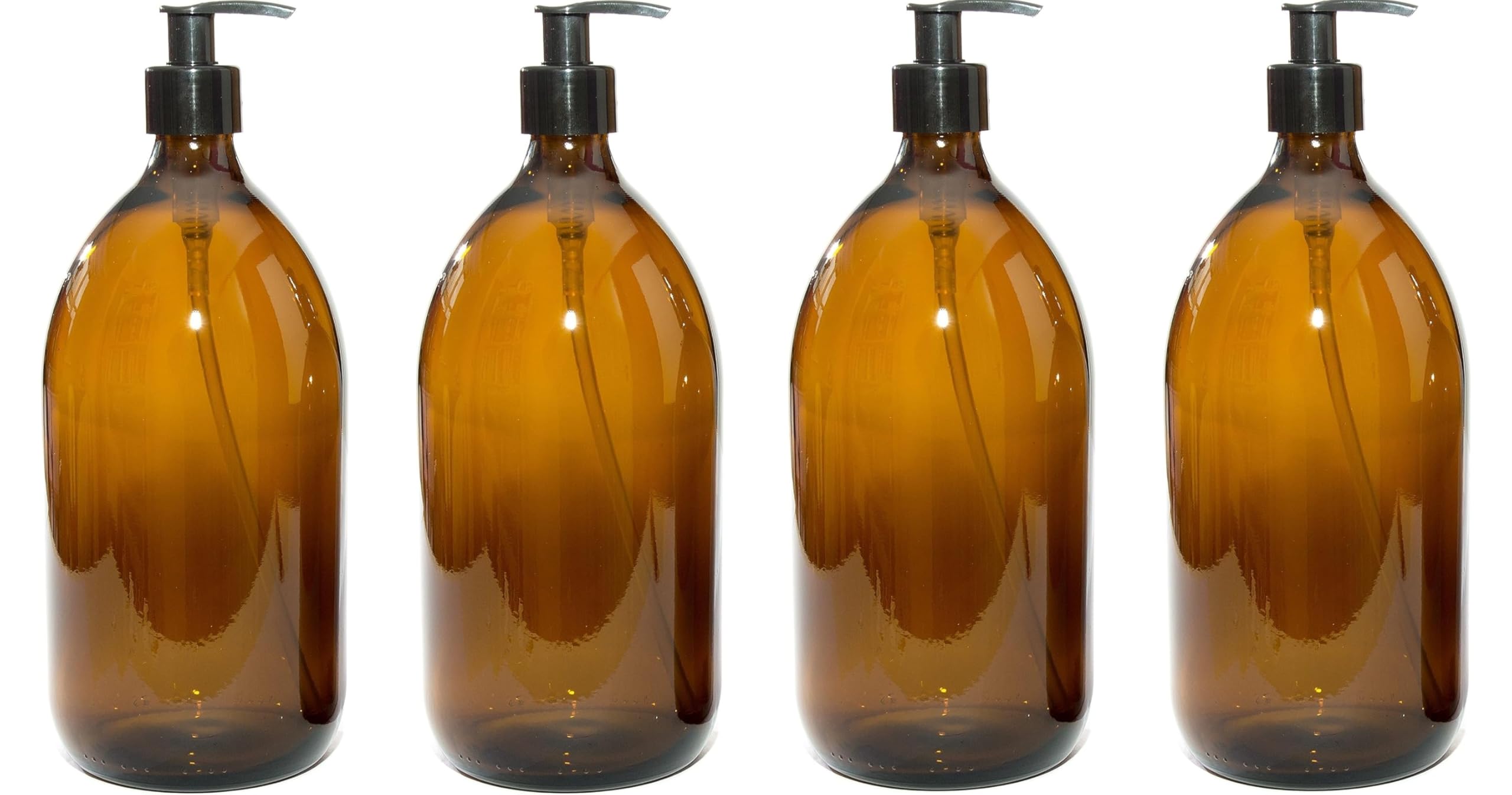 Aura Amber 1000Ml Glass Bottles With Black Pumps - Pack Of 4