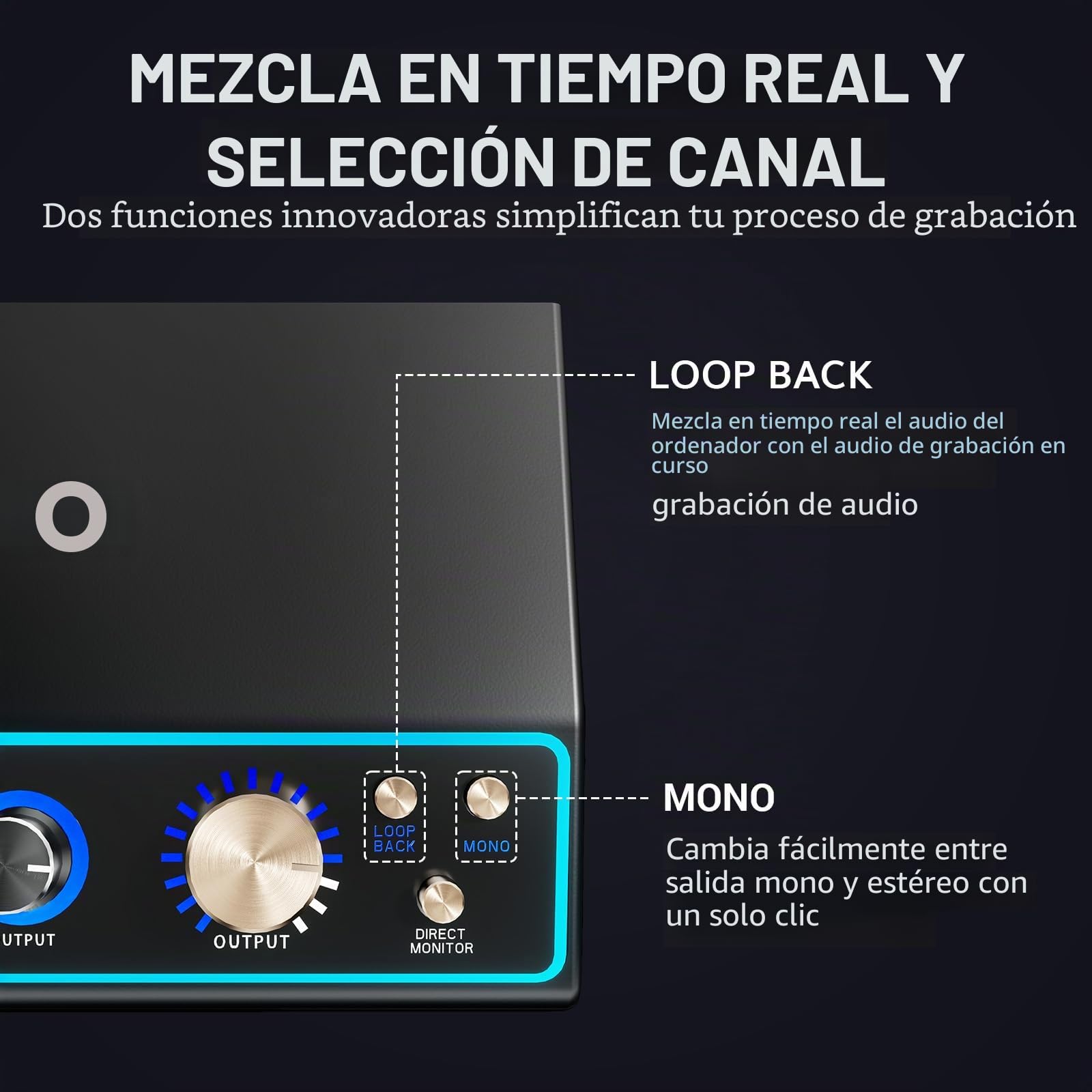 Interfaz de Audio TONOR, Mezclador de Audio de 2 Canales XLR con RGB para Creadores, Botón de Retorno, Grabación de Estudio, Pre-amplificador Profesional para streaming, Podcasting, TX510 Negro