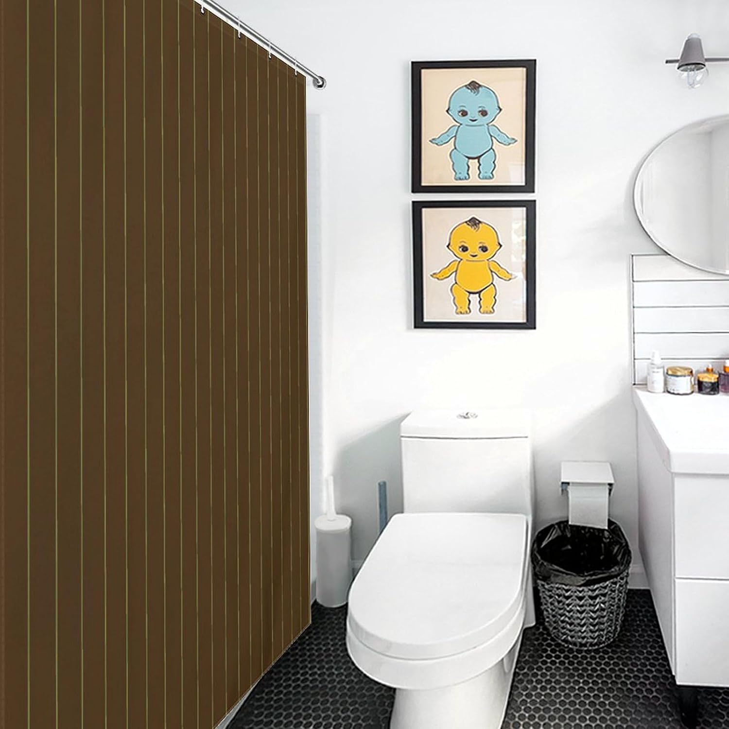 Shower Curtain Liner Set, Chocolate with Lime Stripes Waterproof Washable Fabric Shower Curtain for Bathroom Bathtub Decor 72 x 72inch