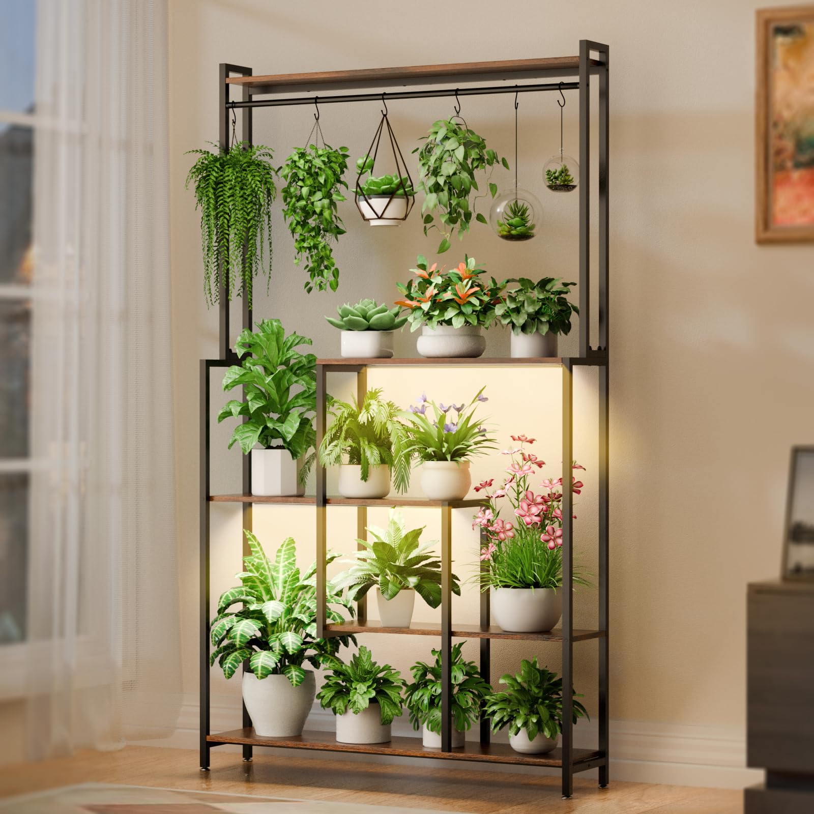 Large Plant Stand Indoor with Grow Light , 72" Tall Metal Plant Shelf, 5 Tiers 12 Pots Holder, Heavy-Duty Rectangle Display Rack for Living Room, Patio, Corner