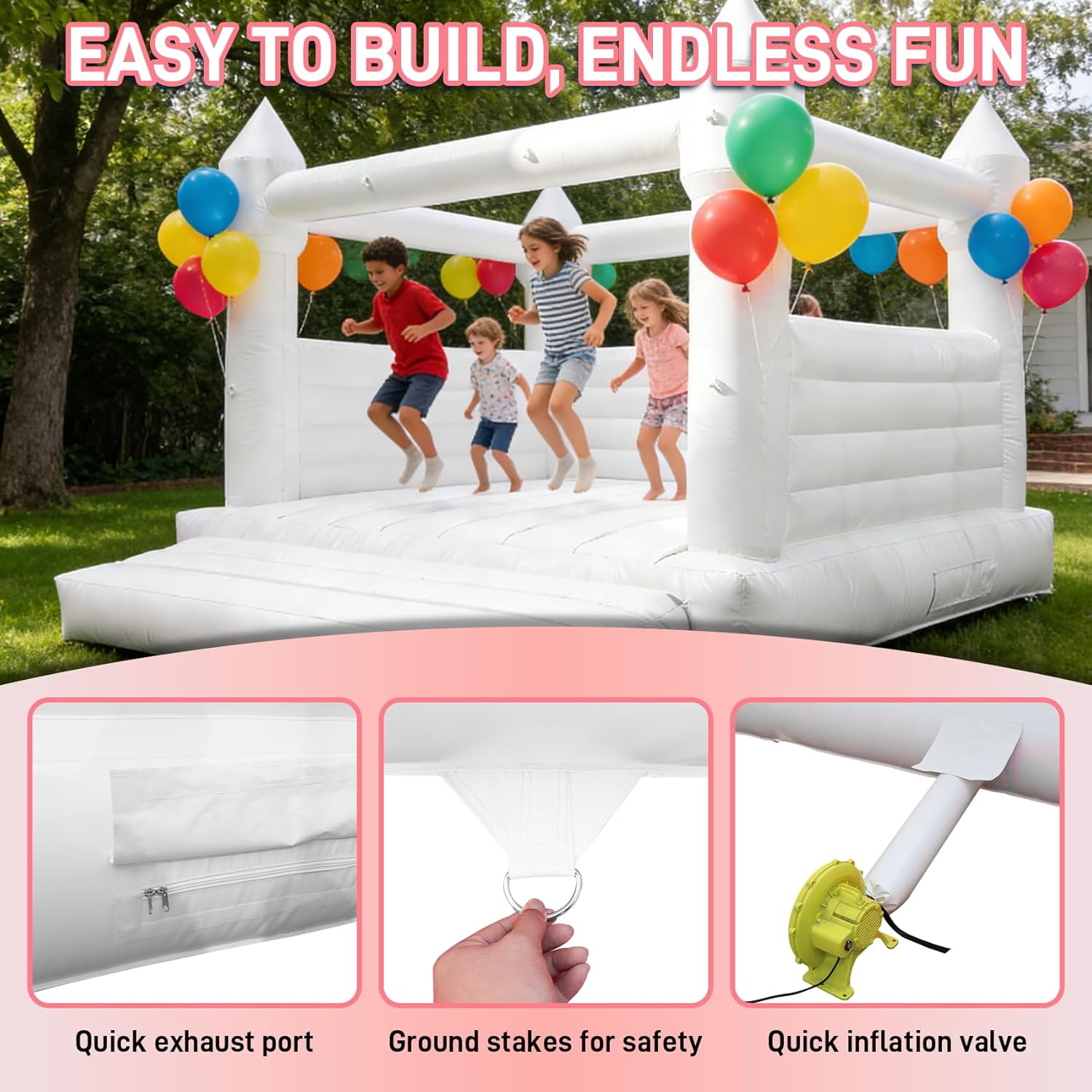13x13x10ft Commercial Grade White Bounce House Castle, Upgraded Reinforced Beams, PVC Inflatable Bouncer for Adults & Kids with 800W Blower, Indoor Outdoor for Wedding Birthday Party Family Gathering
