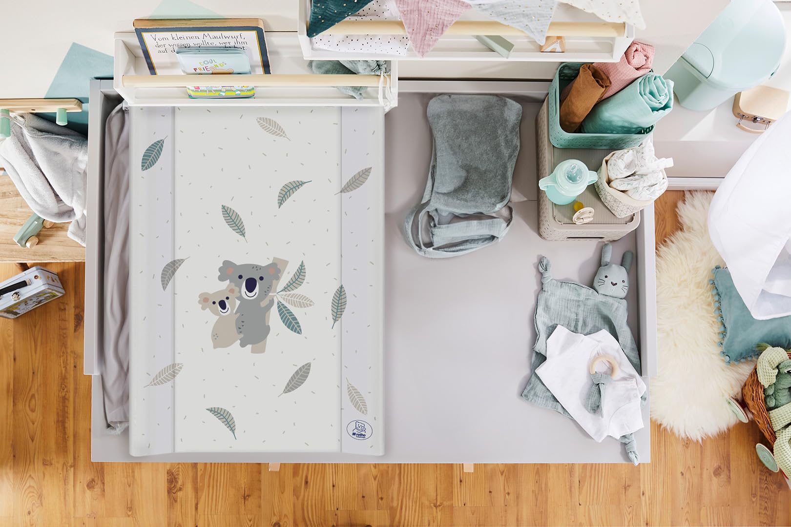 Rotho Babydesign 20099 0001 CQ Materassino Impermeabile per Cambiare Pannolini - Wedge Changing Pad, 70 x 50 cm, Multicolore (Bianco con Koala)