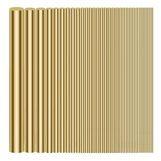 1/2" 3/8" 5/16" 1/4" 3/16" 5/32" 1/8" 3/32" 1/16" Brass Rods Assortment Kit, Brass Solid Round Rod Lathe Bar Stock for Craft Making, Handle Pin, 3.94" in Length (31 Pieces)