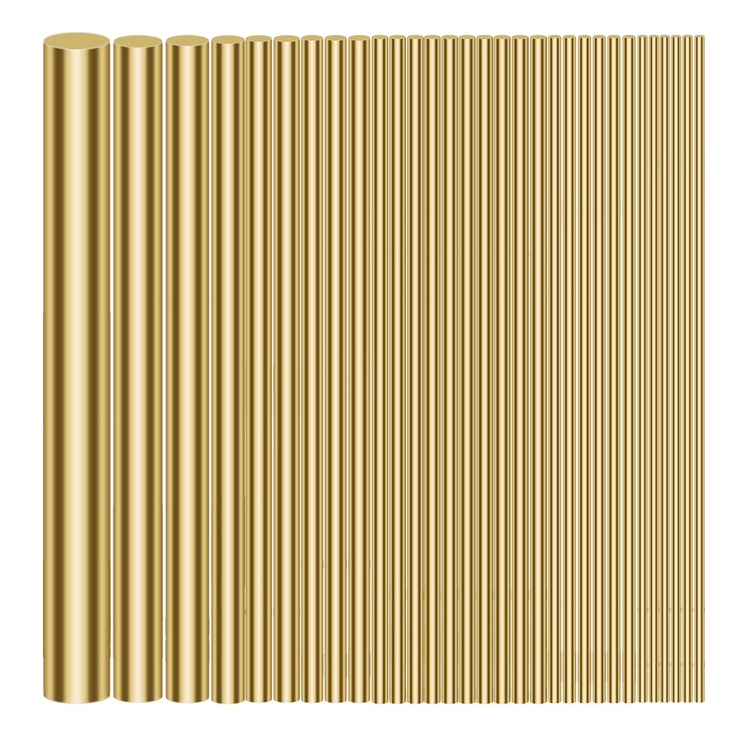 1/2" 3/8" 5/16" 1/4" 3/16" 5/32" 1/8" 3/32" 1/16" Brass Rods Assortment Kit, Brass Solid Round Rod Lathe Bar Stock for Craft Making, Handle Pin, 3.94" in Length (31 Pieces)
