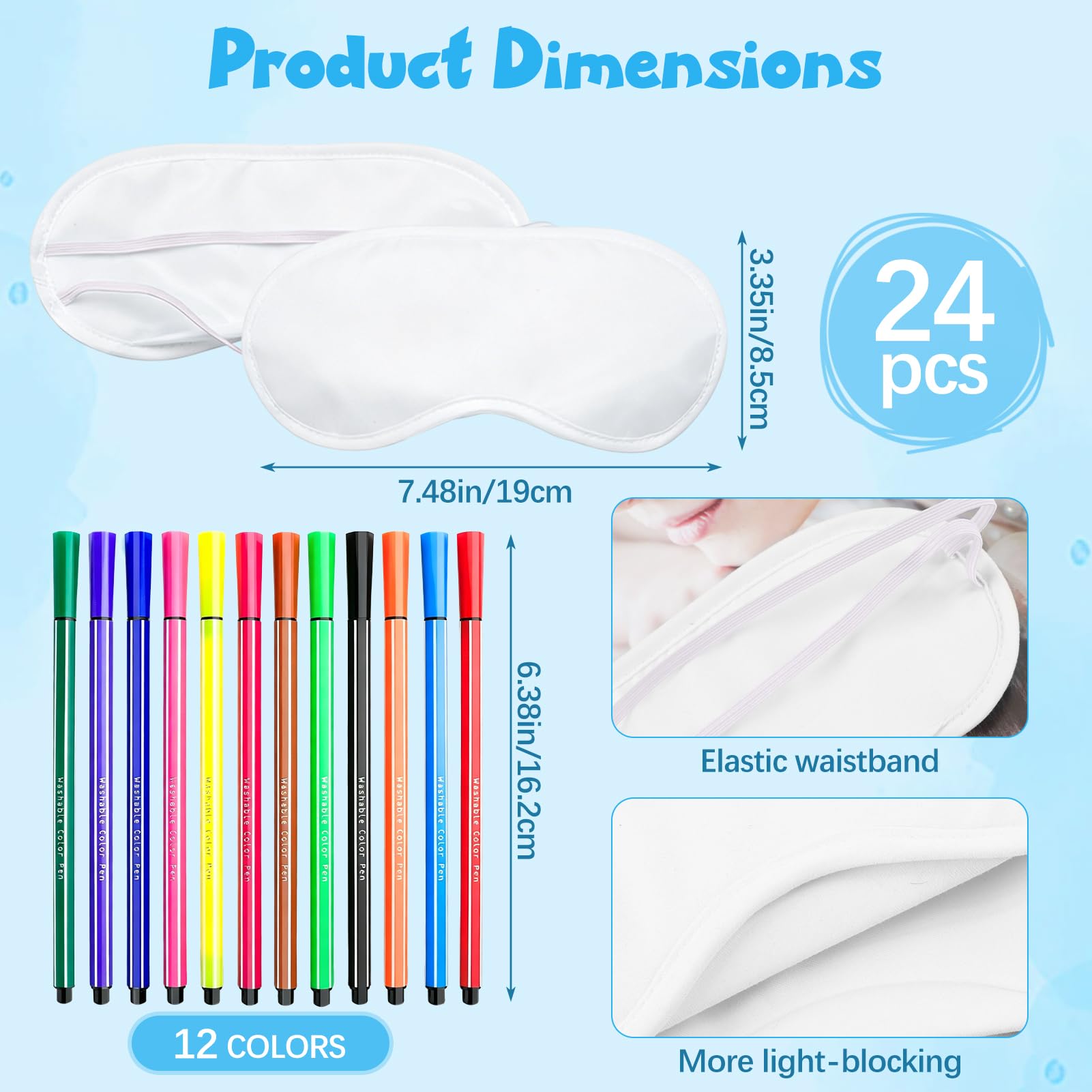 24 Stück Bemalbare Schlafmasken Mit 12 Farbstiften,Weiße DIY Augenmaske | Bemalbare Schlafmaske Mädchen,Übernachtungsparty Mädchen,Masken zum bemalen,Pyjama Party Deko, Übernachtungsparty Zubehör