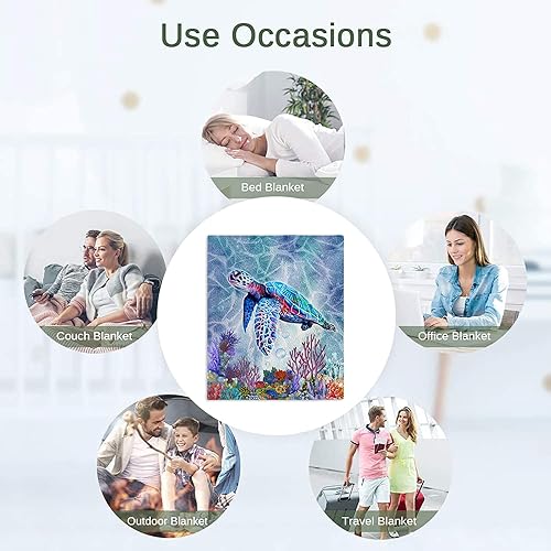 Miniatura 7 de Joyloce Manta de franela de vellón de tortuga marina de 60 x 50 pulgadas, manta y manta decorativa súper acogedora y ligera para el hogar, cama y