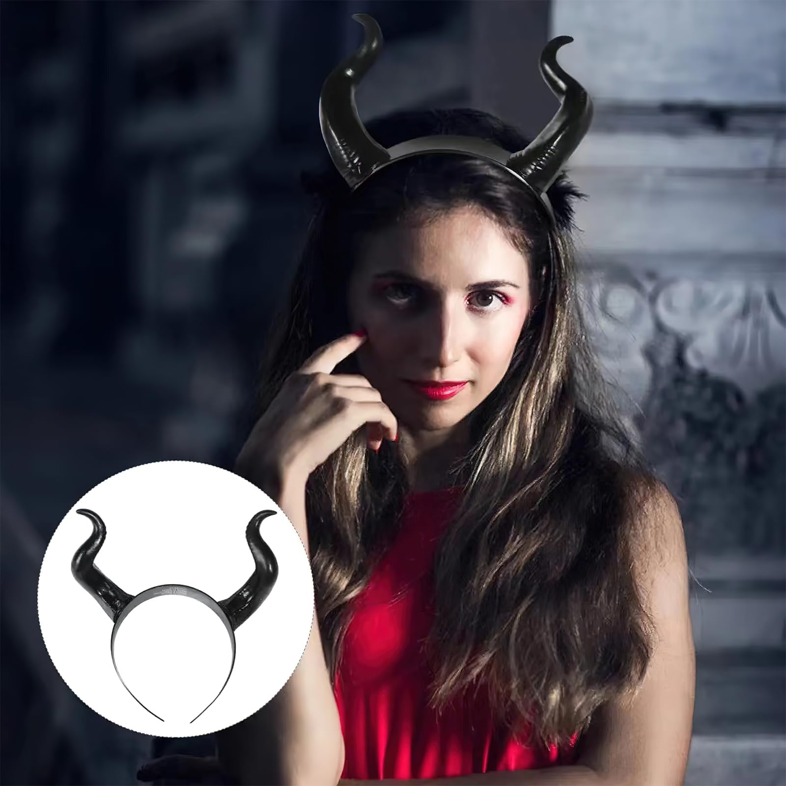 Generic Black Devil Horns Headband Devil Dress Up Hair Hoop Hair Accessories for Women Men Halloween Cosplay Costume Party