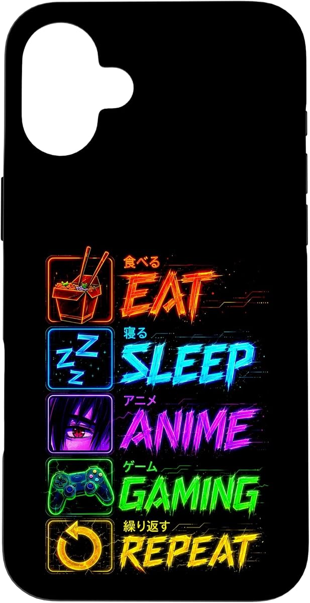 Eat Sleep Anime Gaming Repetir Kawaii Otaku Manga Shirt Funda para iPhone 16 Plus