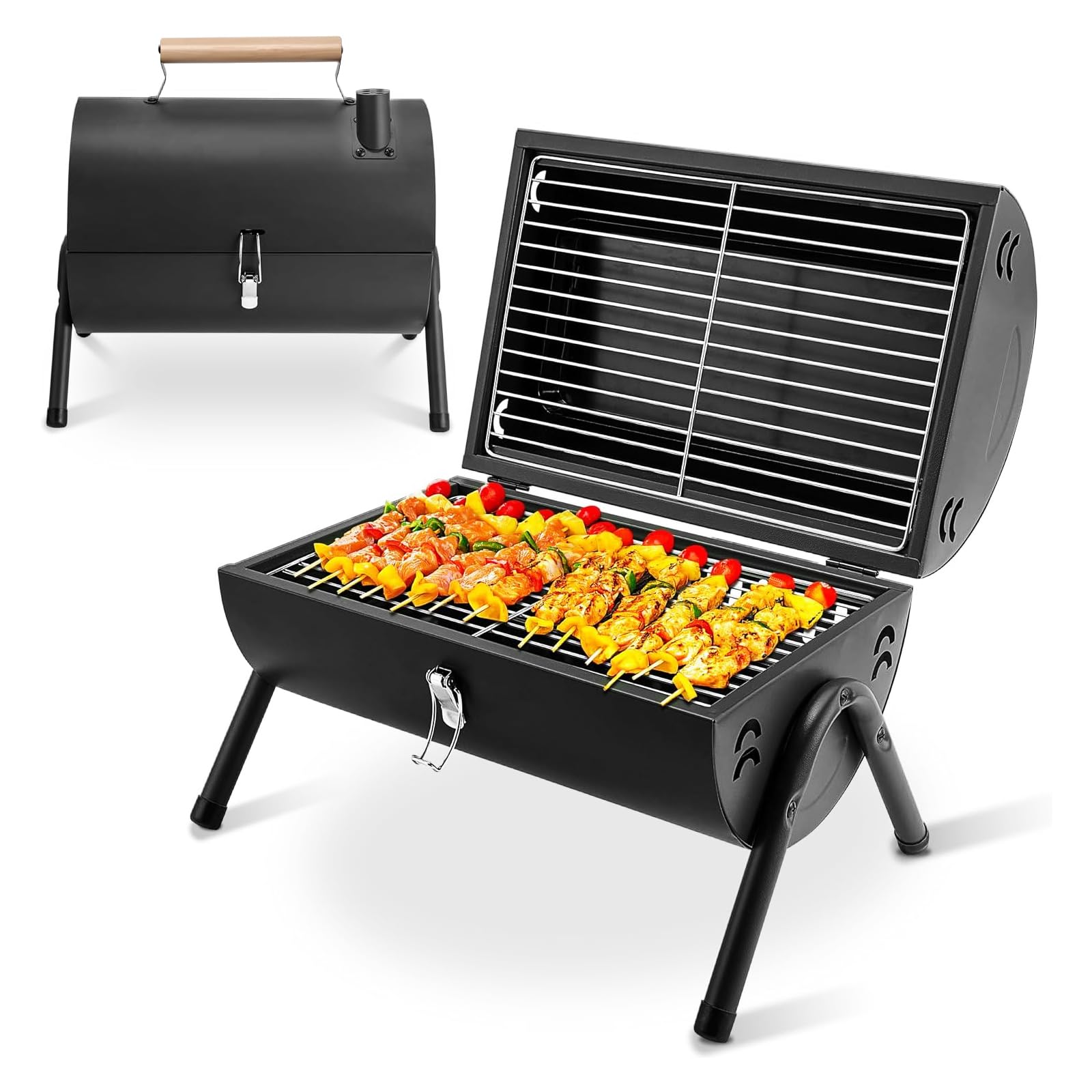 Barbecue portable au charbon de bois pliable double face pour l'extérieur et le jardin en plein air, camping, randonnée, pique-nique, noir