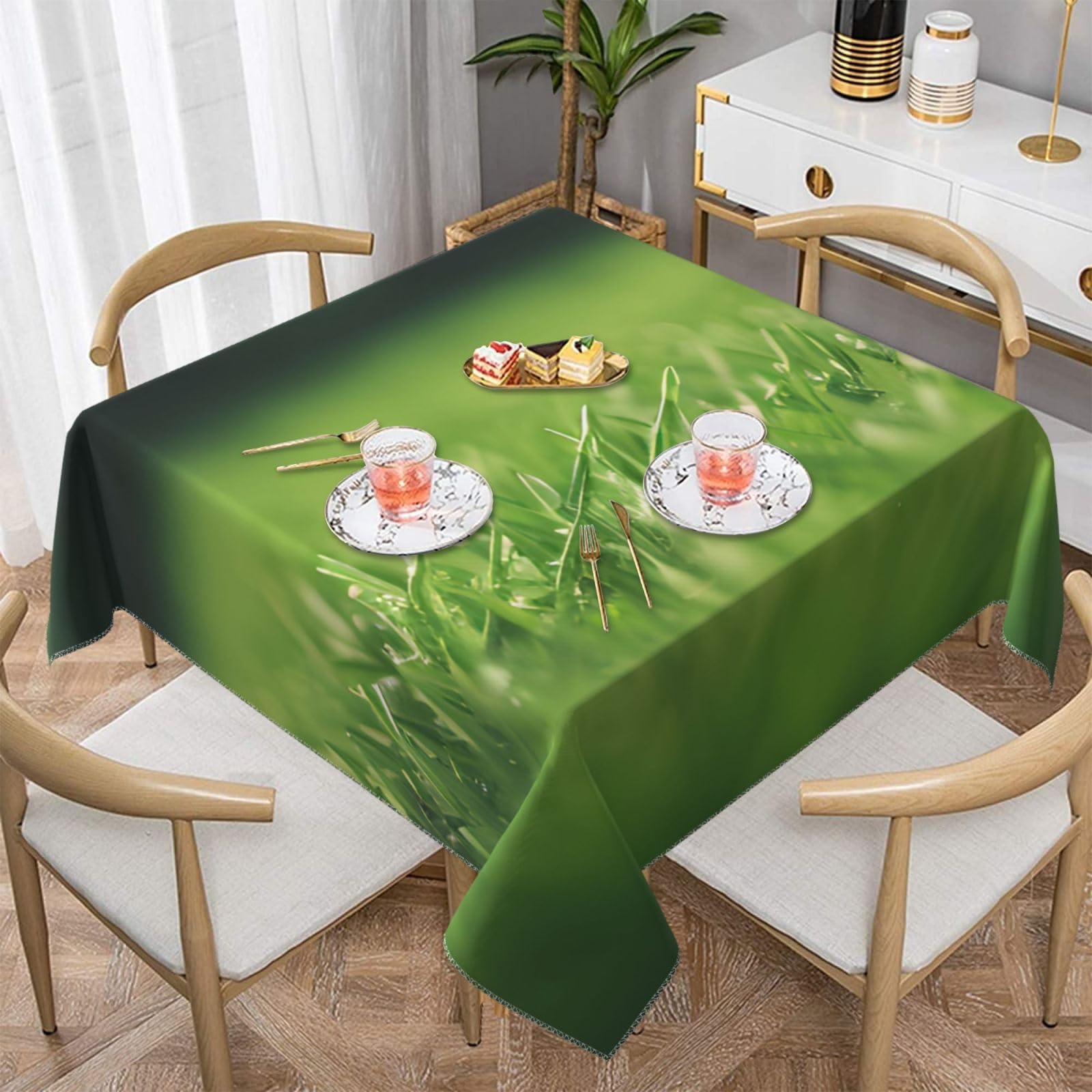 Nappe de Noël nature verte carrée HD pour repas de fête et salle à manger