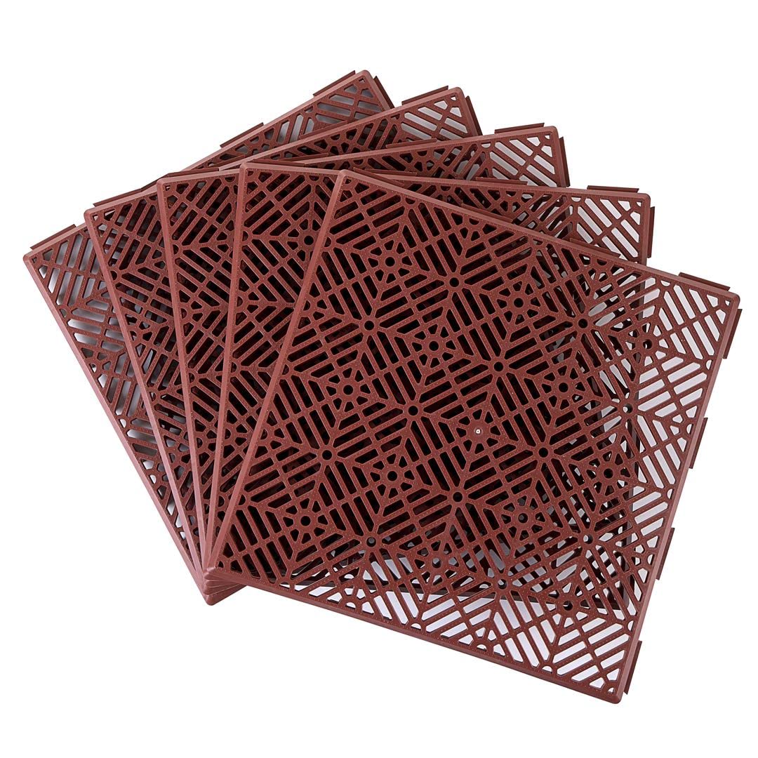10pcs Interlocking Plastic Garden Tiles Non slip Path Floor Lawn Paving Patio Deck (Terracotta)