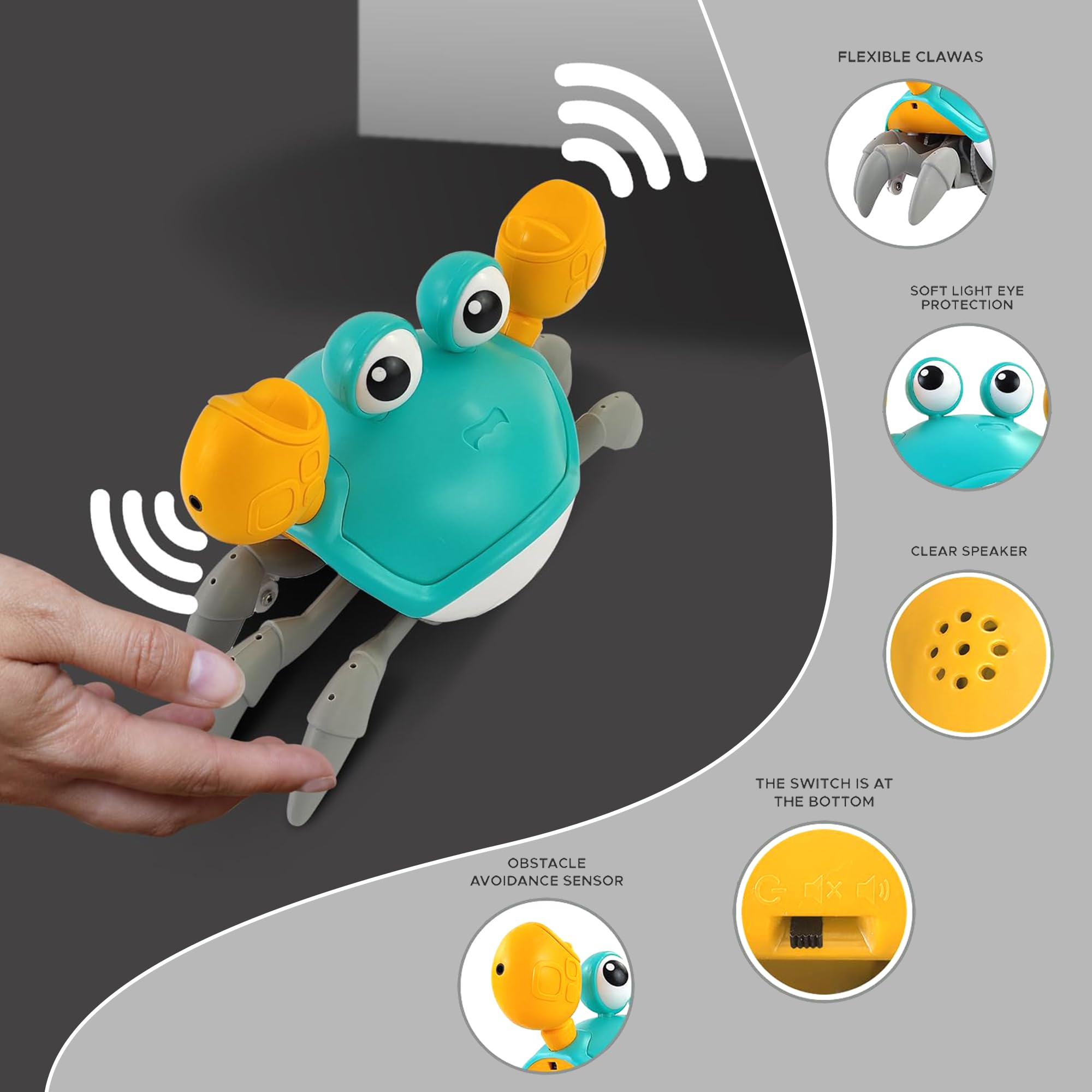RAINBOW RIDERS Crawling Crab Toy with LED Lights Rechargeable Battery Interactive Musical Moving Toy for Babies Toddlers Boys Girls Early Learning Birthday Gift for Kids 4