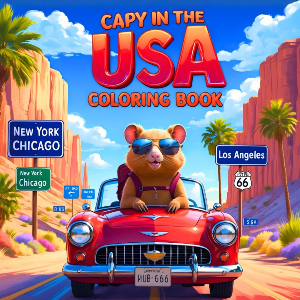 Capy In The Usa Coloring Book: +45 Pages | Bold & Easy Capybara in The Famous Landmarks & Places Of The Us | Perfect For all Ages