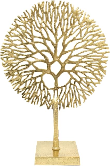 Carousel Home and Gifts Gold Coral Sculpture Decorative Ornament on Metal Stand Tree Of Life Jewellery Stand - Golden Metal Coral Ornament On Aluminium Base