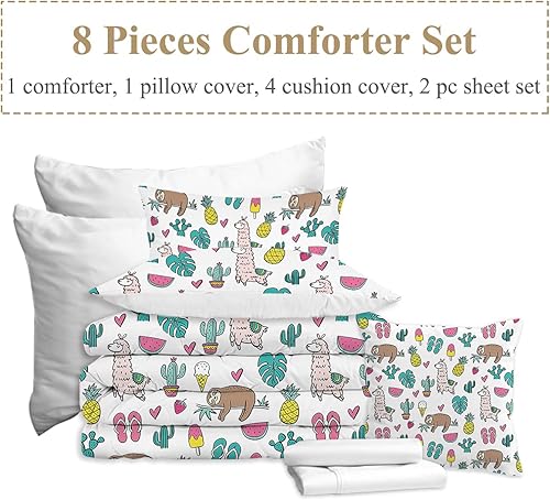 Miniatura 24 de Juego de cama individual de 8 piezas con edredón y sábanas en una bolsa para niños y niñas en una bolsa - Linda ropa de cama de animales de granja